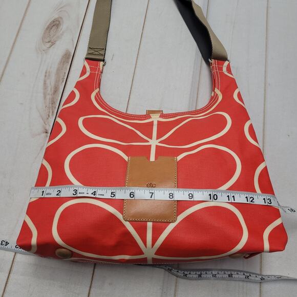 Etc Orla Kiely giant linear stem laminated cotton red orange crossbody bag purse - Picture 4 of 10